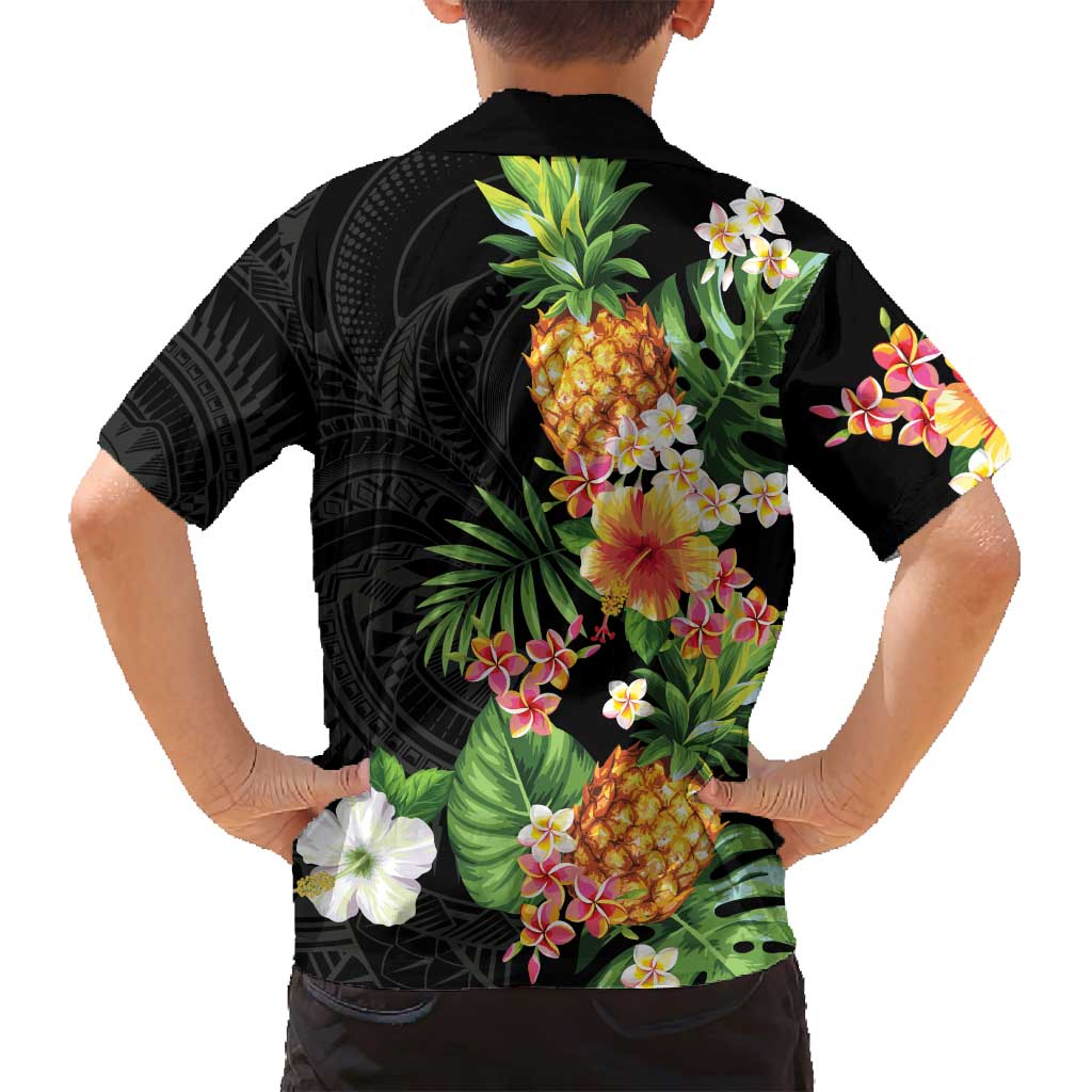Hawaii Pineapple Tropical Family Matching Long Sleeve Bodycon Dress and Hawaiian Shirt Colorful Hibiscus Plumeria