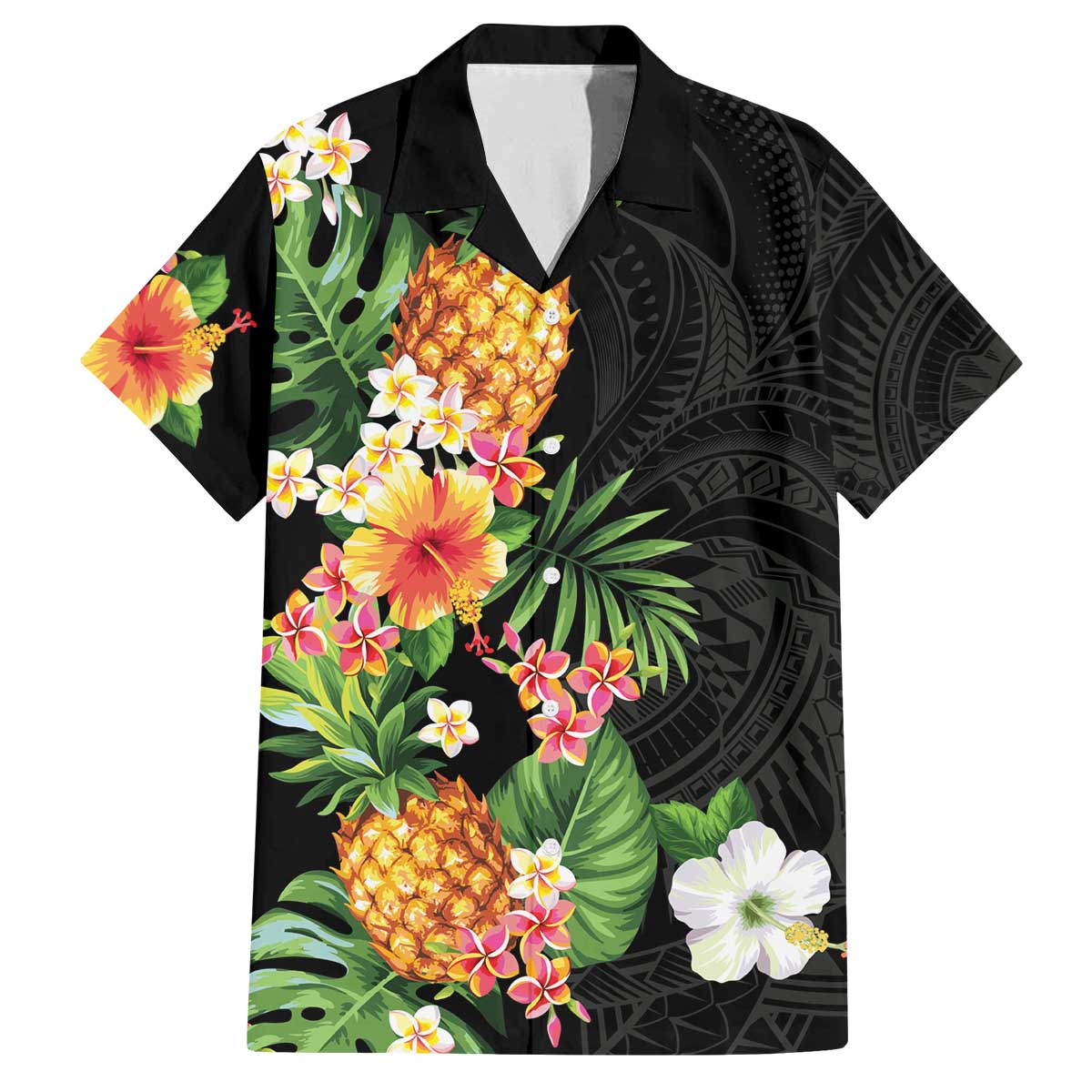 Hawaii Pineapple Tropical Family Matching Off The Shoulder Long Sleeve Dress and Hawaiian Shirt Colorful Hibiscus Plumeria