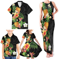 Hawaii Pineapple Tropical Family Matching Tank Maxi Dress and Hawaiian Shirt Colorful Hibiscus Plumeria