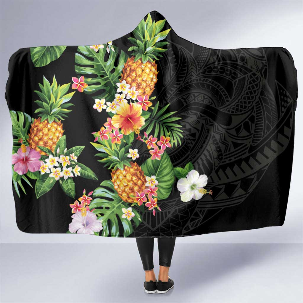 Hawaii Pineapple Tropical Hooded Blanket Colorful Hibiscus Plumeria