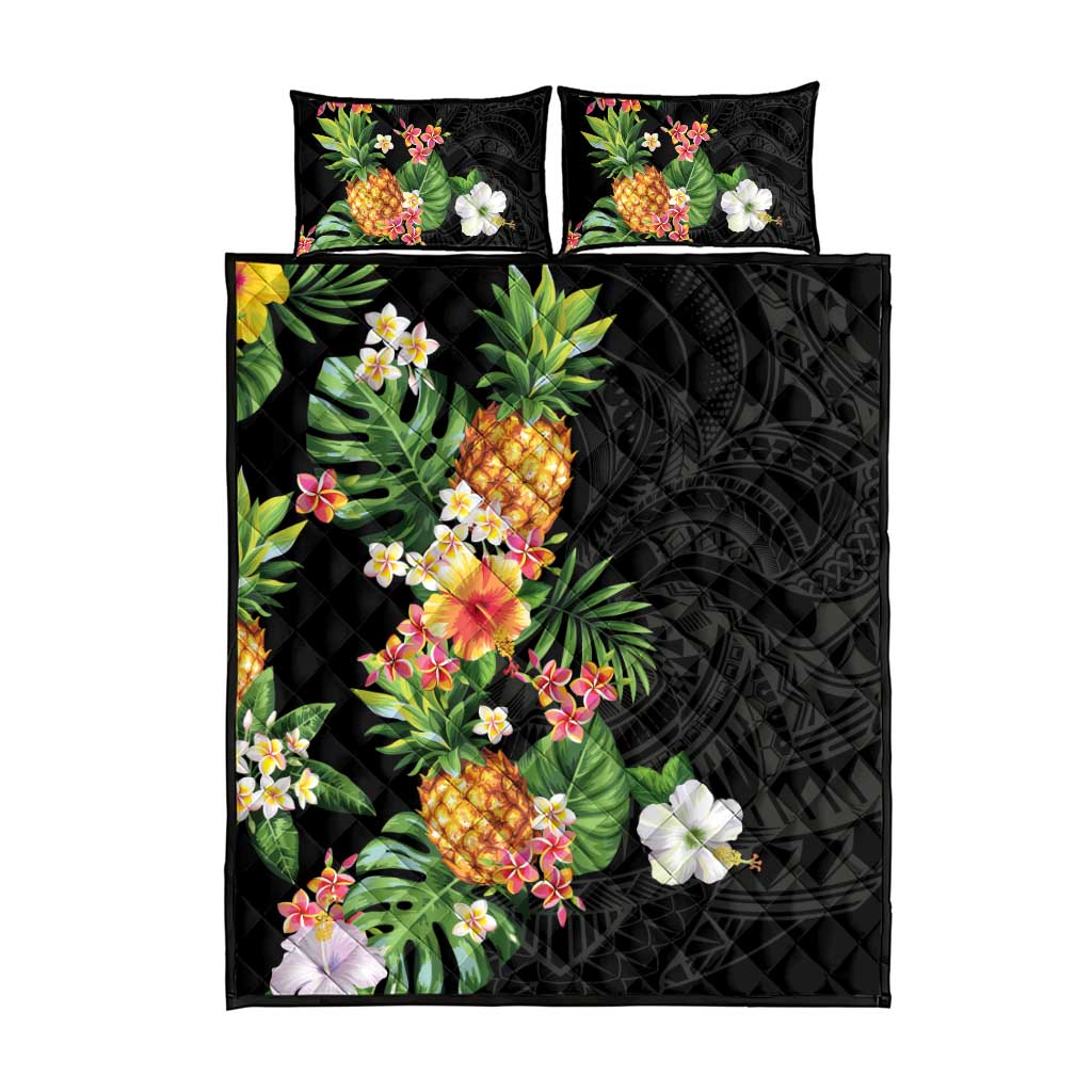 Hawaii Pineapple Tropical Quilt Bed Set Colorful Hibiscus Plumeria