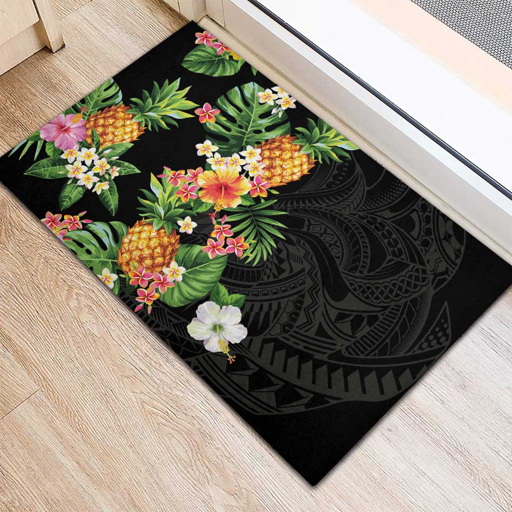 Hawaii Pineapple Tropical Rubber Doormat Colorful Hibiscus Plumeria