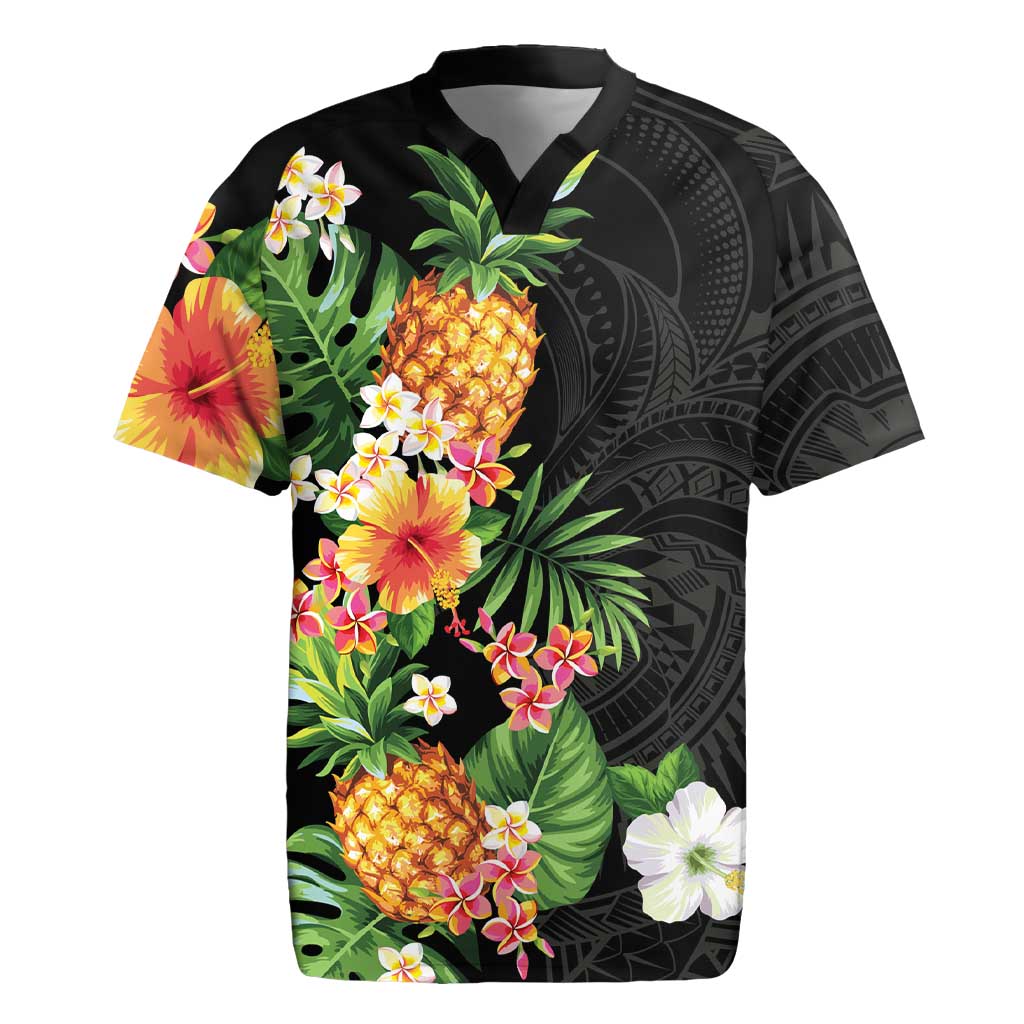 Hawaii Pineapple Tropical Rugby Jersey Colorful Hibiscus Plumeria