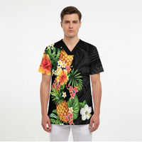 Hawaii Pineapple Tropical Scrub Top Colorful Hibiscus Plumeria - Polynesian Pride