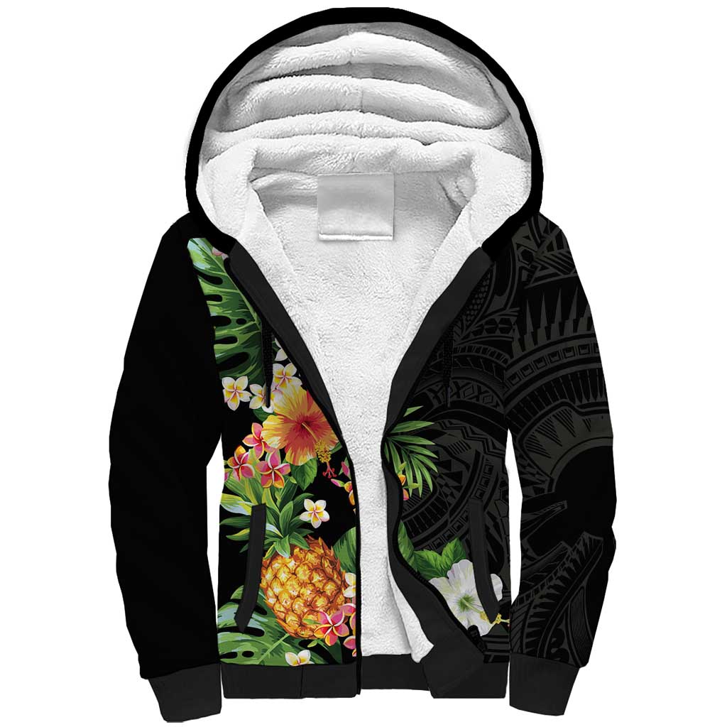 Hawaii Pineapple Tropical Sherpa Hoodie Colorful Hibiscus Plumeria