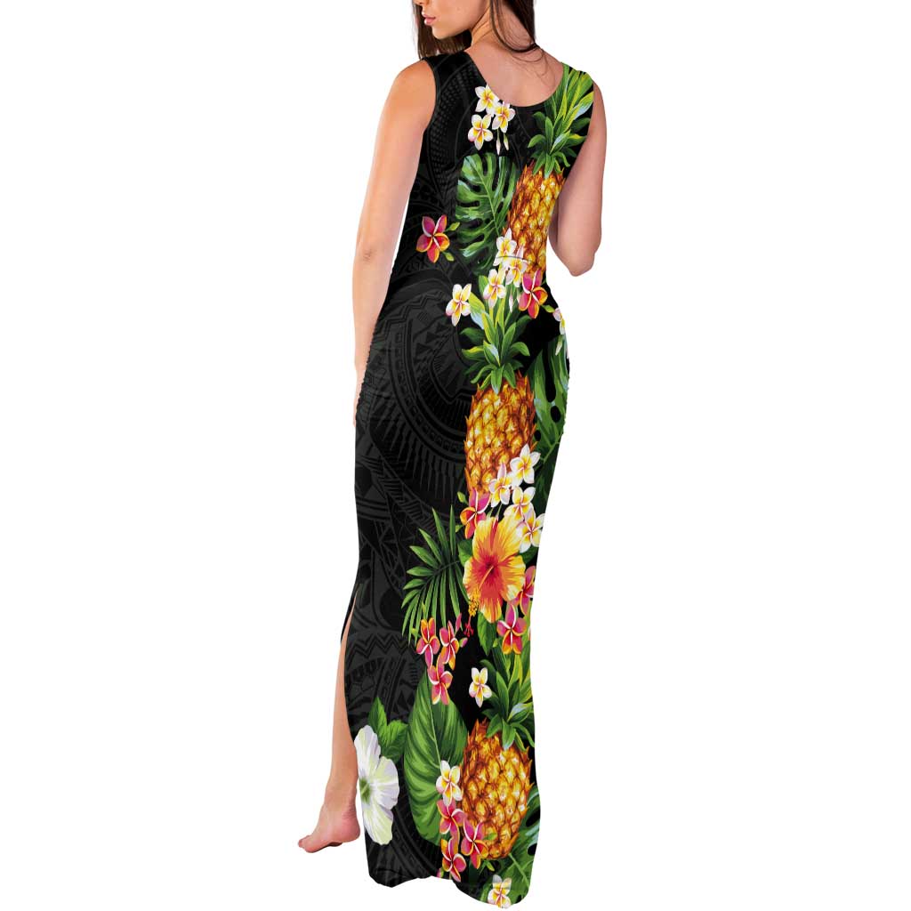 Hawaii Pineapple Tropical Tank Maxi Dress Colorful Hibiscus Plumeria
