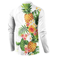 Hawaii Pineapple Tropical Button Sweatshirt Luminous Hibiscus Plumeria
