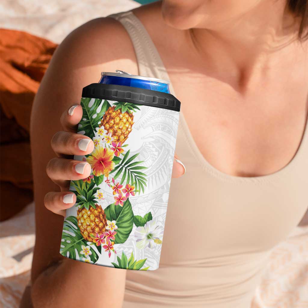 Hawaii Pineapple Tropical 4 in 1 Can Cooler Tumbler Luminous Hibiscus Plumeria