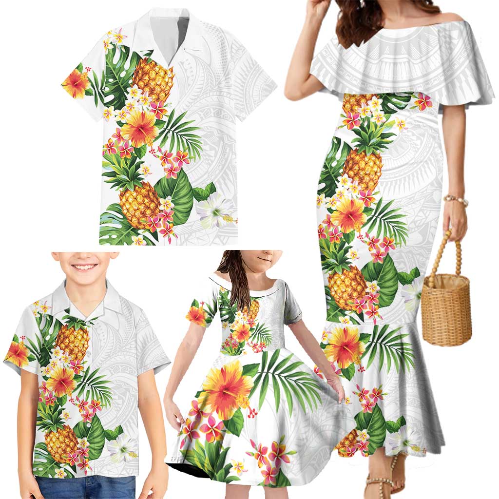 Hawaii Pineapple Tropical Family Matching Mermaid Dress and Hawaiian Shirt Luminous Hibiscus Plumeria LT01 - Polynesian Pride