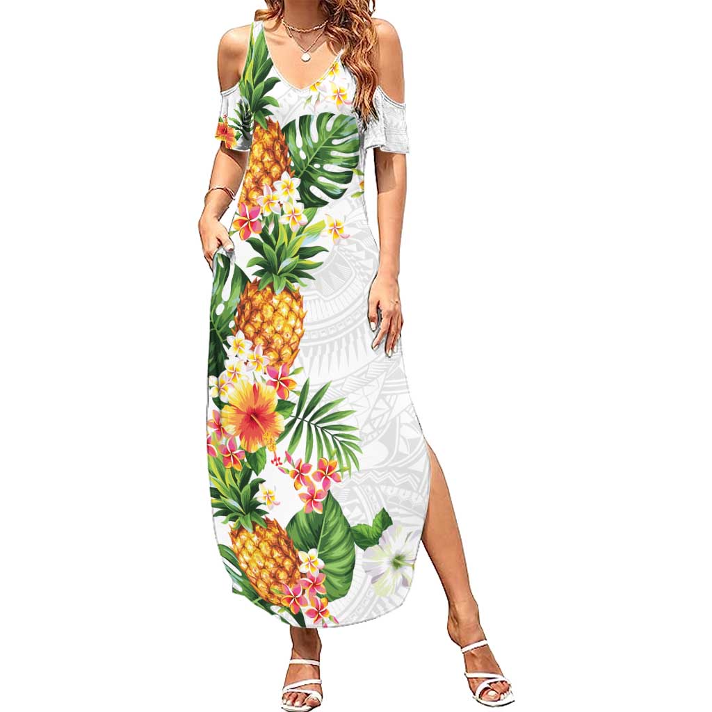Hawaii Pineapple Tropical Family Matching Summer Maxi Dress and Hawaiian Shirt Luminous Hibiscus Plumeria
