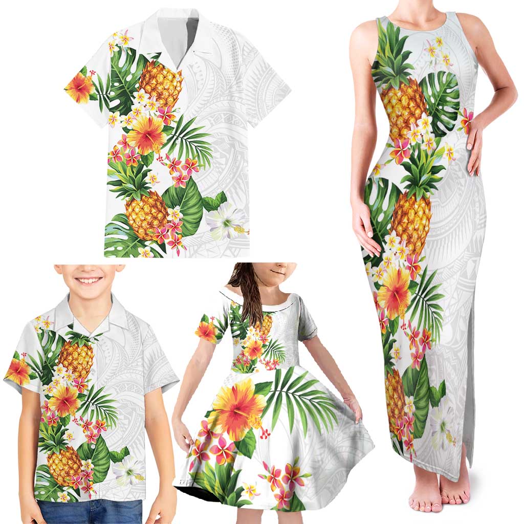 Hawaii Pineapple Tropical Family Matching Tank Maxi Dress and Hawaiian Shirt Luminous Hibiscus Plumeria LT01 - Polynesian Pride