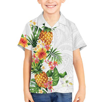 Hawaii Pineapple Tropical Family Matching Tank Maxi Dress and Hawaiian Shirt Luminous Hibiscus Plumeria LT01 Son's Shirt White - Polynesian Pride
