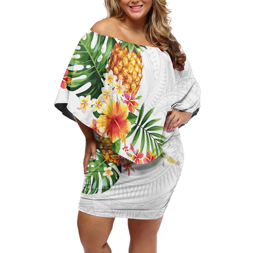 Hawaii Pineapple Tropical Off Shoulder Short Dress Luminous Hibiscus Plumeria