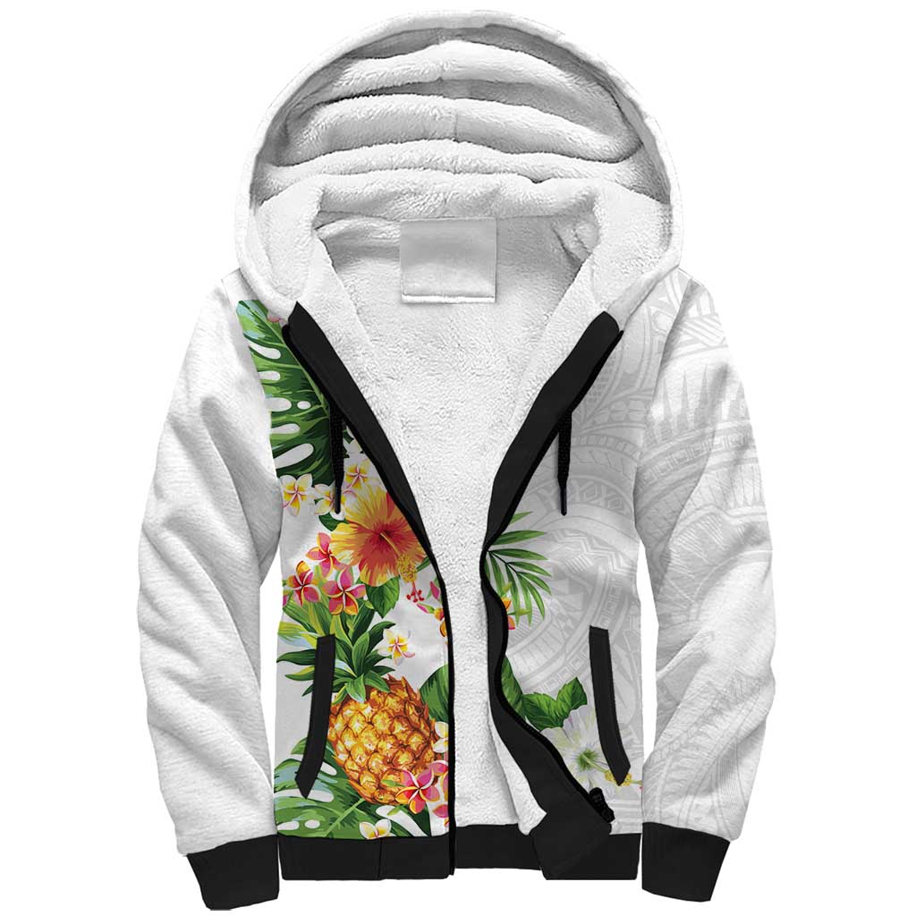 Hawaii Pineapple Tropical Sherpa Hoodie Luminous Hibiscus Plumeria