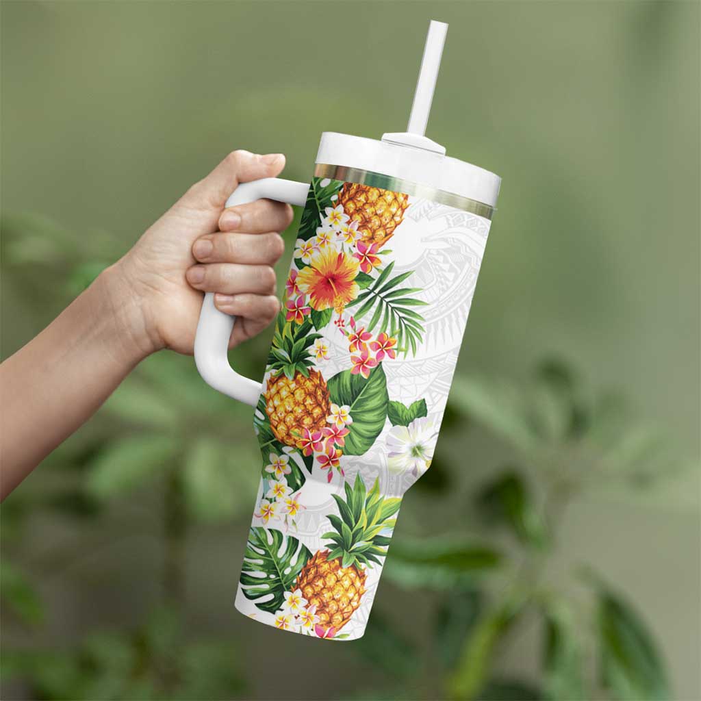 Hawaii Pineapple Tropical Tumbler With Handle Luminous Hibiscus Plumeria