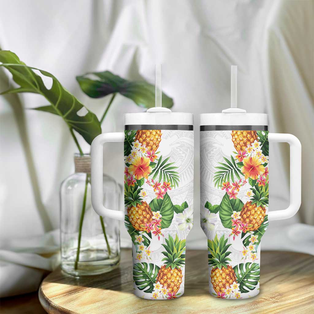 Hawaii Pineapple Tropical Tumbler With Handle Luminous Hibiscus Plumeria