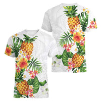 Hawaii Pineapple Tropical Women V-Neck T-Shirt Luminous Hibiscus Plumeria