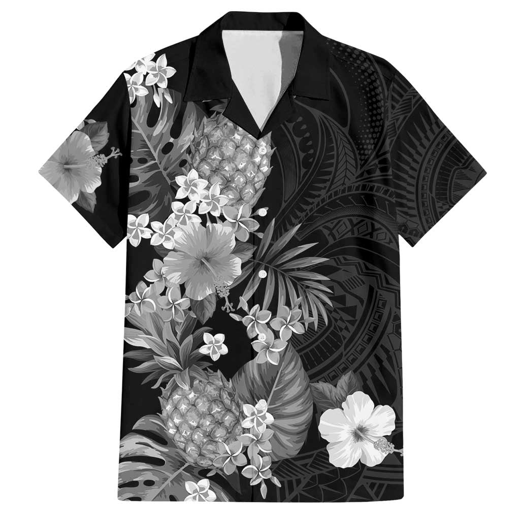 Hawaii Pineapple Tropical Family Matching Long Sleeve Bodycon Dress and Hawaiian Shirt Neutral Hibiscus Plumeria LT01 Dad's Shirt - Short Sleeve Black - Polynesian Pride