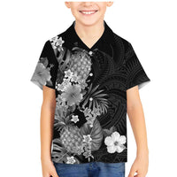 Hawaii Pineapple Tropical Family Matching Mermaid Dress and Hawaiian Shirt Neutral Hibiscus Plumeria LT01 Son's Shirt Black - Polynesian Pride