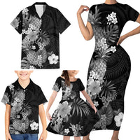 Hawaii Pineapple Tropical Family Matching Short Sleeve Bodycon Dress and Hawaiian Shirt Neutral Hibiscus Plumeria LT01 - Polynesian Pride