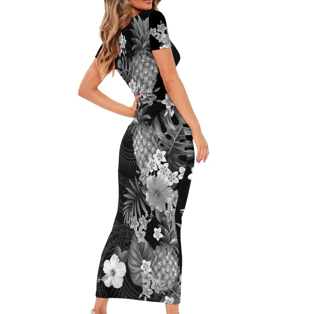 Hawaii Pineapple Tropical Family Matching Short Sleeve Bodycon Dress and Hawaiian Shirt Neutral Hibiscus Plumeria LT01 - Polynesian Pride