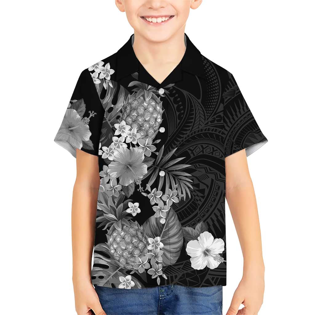 Hawaii Pineapple Tropical Family Matching Short Sleeve Bodycon Dress and Hawaiian Shirt Neutral Hibiscus Plumeria LT01 Son's Shirt Black - Polynesian Pride