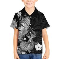 Hawaii Pineapple Tropical Family Matching Short Sleeve Bodycon Dress and Hawaiian Shirt Neutral Hibiscus Plumeria LT01 Son's Shirt Black - Polynesian Pride