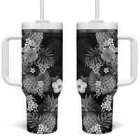 Hawaii Pineapple Tropical Tumbler With Handle Neutral Hibiscus Plumeria