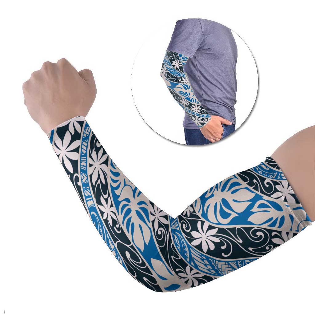 Ninamu Tahiti Tiare Monstera Arm Sleeves Polynesian Pattern Curve Style LT01 Set of 2 Blue - Polynesian Pride