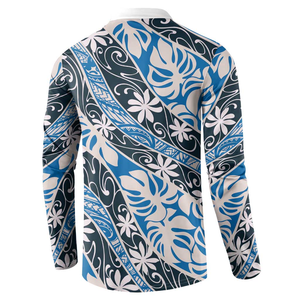 Ninamu Tahiti Tiare Monstera Button Sweatshirt Polynesian Pattern Curve Style - Polynesian Pride
