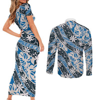 Ninamu Tahiti Tiare Monstera Couples Matching Short Sleeve Bodycon Dress and Long Sleeve Button Shirt Polynesian Pattern Curve Style LT01 - Polynesian Pride