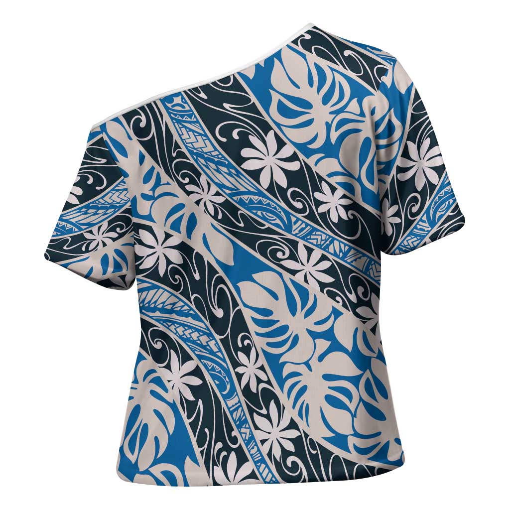 Ninamu Tahiti Tiare Monstera Cross Shoulder Shirt Polynesian Pattern Curve Style LT01 - Polynesian Pride