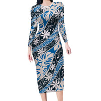 Ninamu Tahiti Tiare Monstera Family Matching Long Sleeve Bodycon Dress and Hawaiian Shirt Polynesian Pattern Curve Style - Polynesian Pride