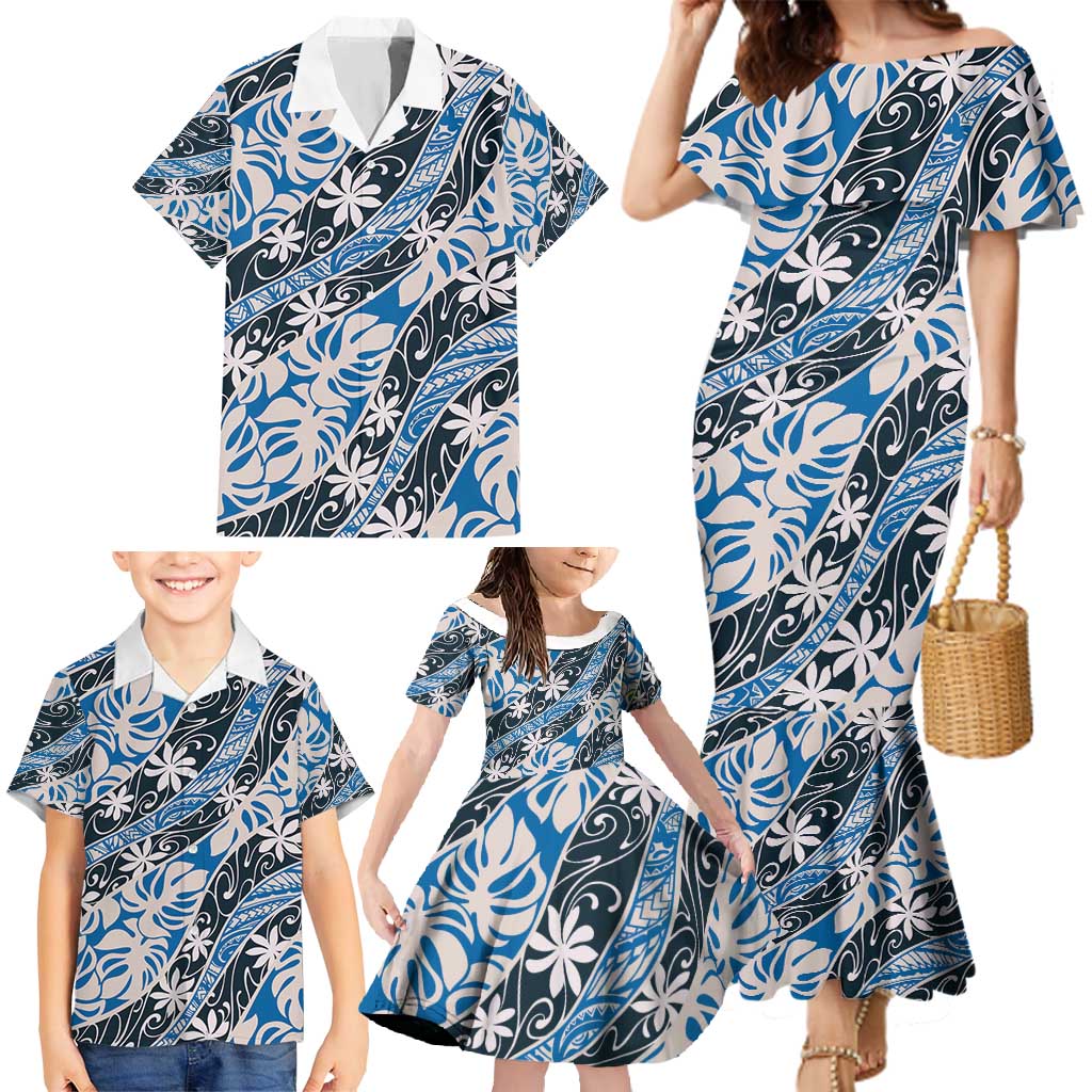 Ninamu Tahiti Tiare Monstera Family Matching Mermaid Dress and Hawaiian Shirt Polynesian Pattern Curve Style - Polynesian Pride