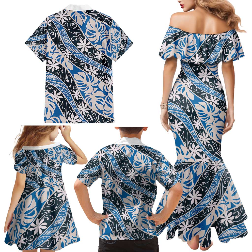 Ninamu Tahiti Tiare Monstera Family Matching Mermaid Dress and Hawaiian Shirt Polynesian Pattern Curve Style - Polynesian Pride