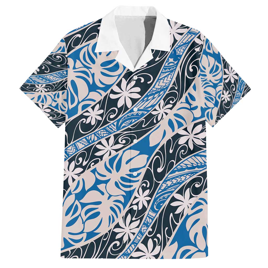 Ninamu Tahiti Tiare Monstera Family Matching Off Shoulder Short Dress and Hawaiian Shirt Polynesian Pattern Curve Style - Polynesian Pride