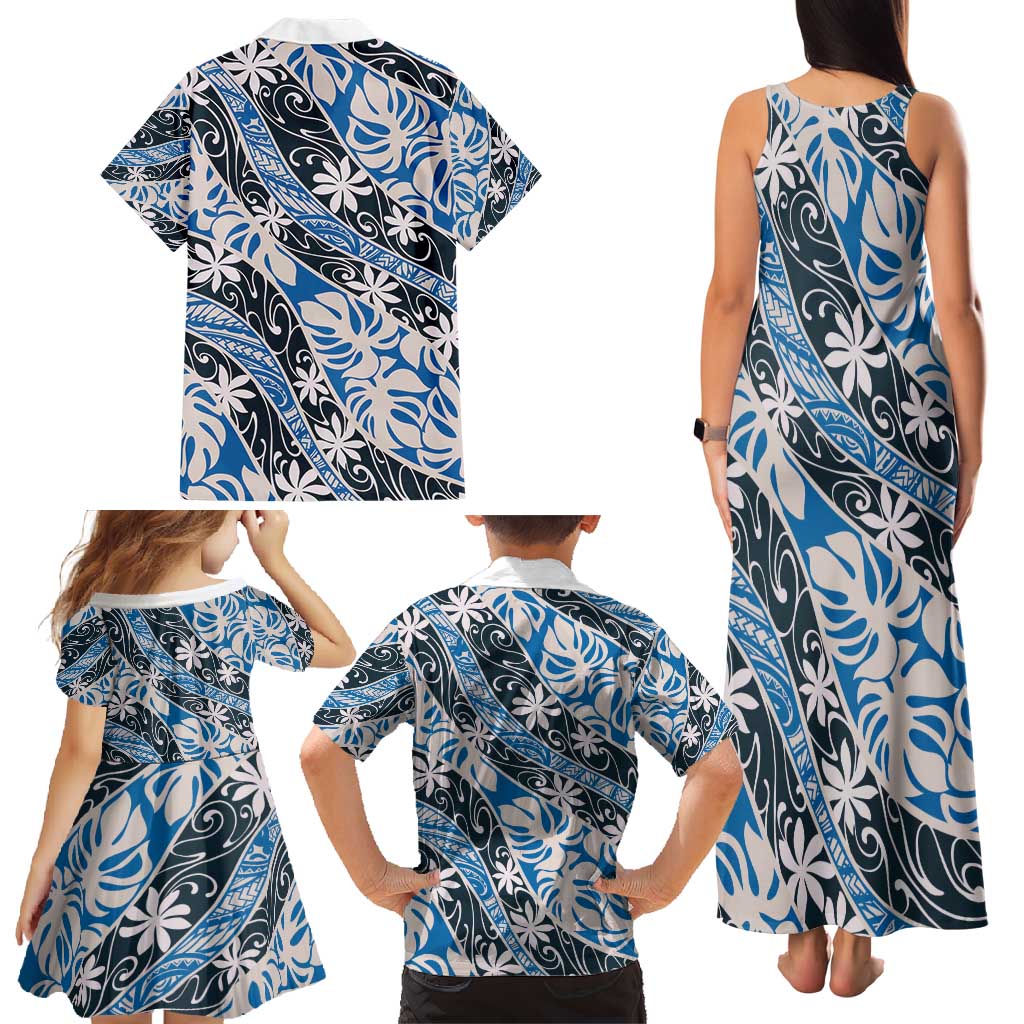 Ninamu Tahiti Tiare Monstera Family Matching Tank Maxi Dress and Hawaiian Shirt Polynesian Pattern Curve Style - Polynesian Pride
