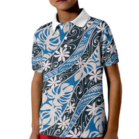 Ninamu Tahiti Tiare Monstera Kid Polo Shirt Polynesian Pattern Curve Style - Polynesian Pride