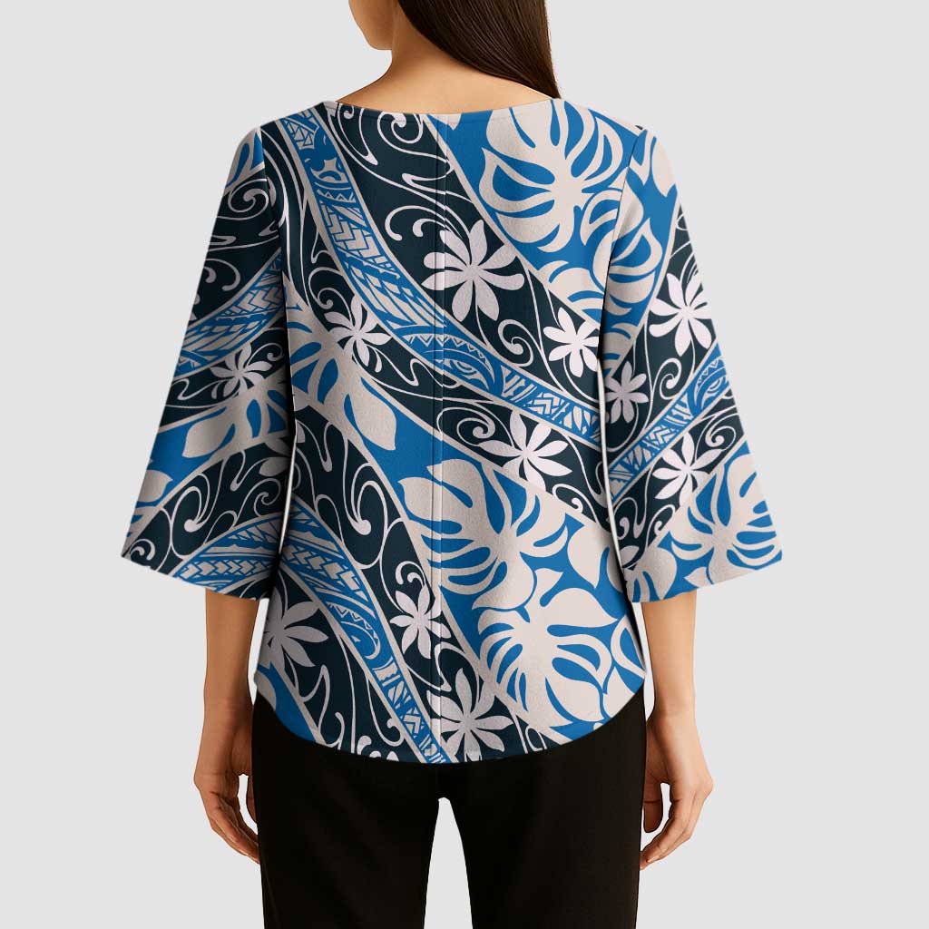 Ninamu Tahiti Tiare Monstera Kimono Sleeve Blouse Polynesian Pattern Curve Style - Polynesian Pride