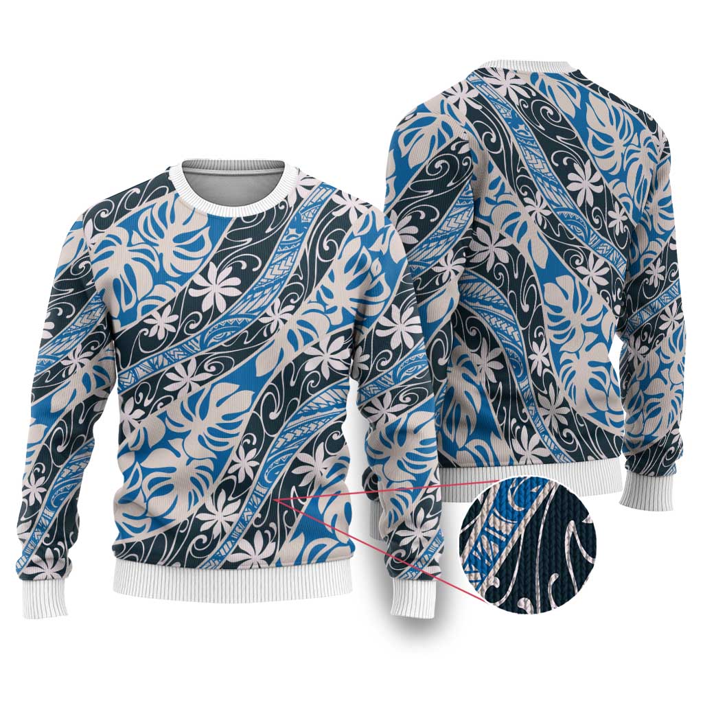 Ninamu Tahiti Tiare Monstera Ugly Christmas Sweater Polynesian Pattern Curve Style - Polynesian Pride