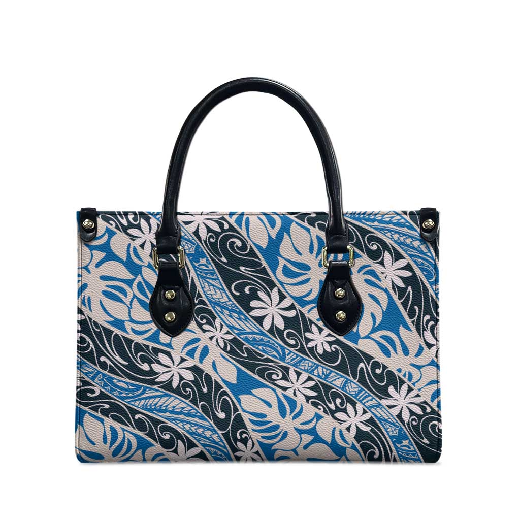 Ninamu Tahiti Tiare Monstera Leather Bag Polynesian Pattern Curve Style - Polynesian Pride