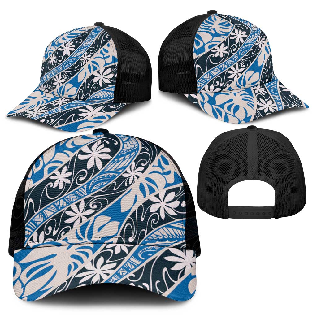 Ninamu Tahiti Tiare Monstera Mesh Trucker Cap Polynesian Pattern Curve Style - Polynesian Pride