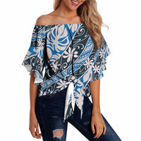 Ninamu Tahiti Tiare Monstera Off Shoulder Wrap Waist Top Polynesian Pattern Curve Style LT01 - Polynesian Pride