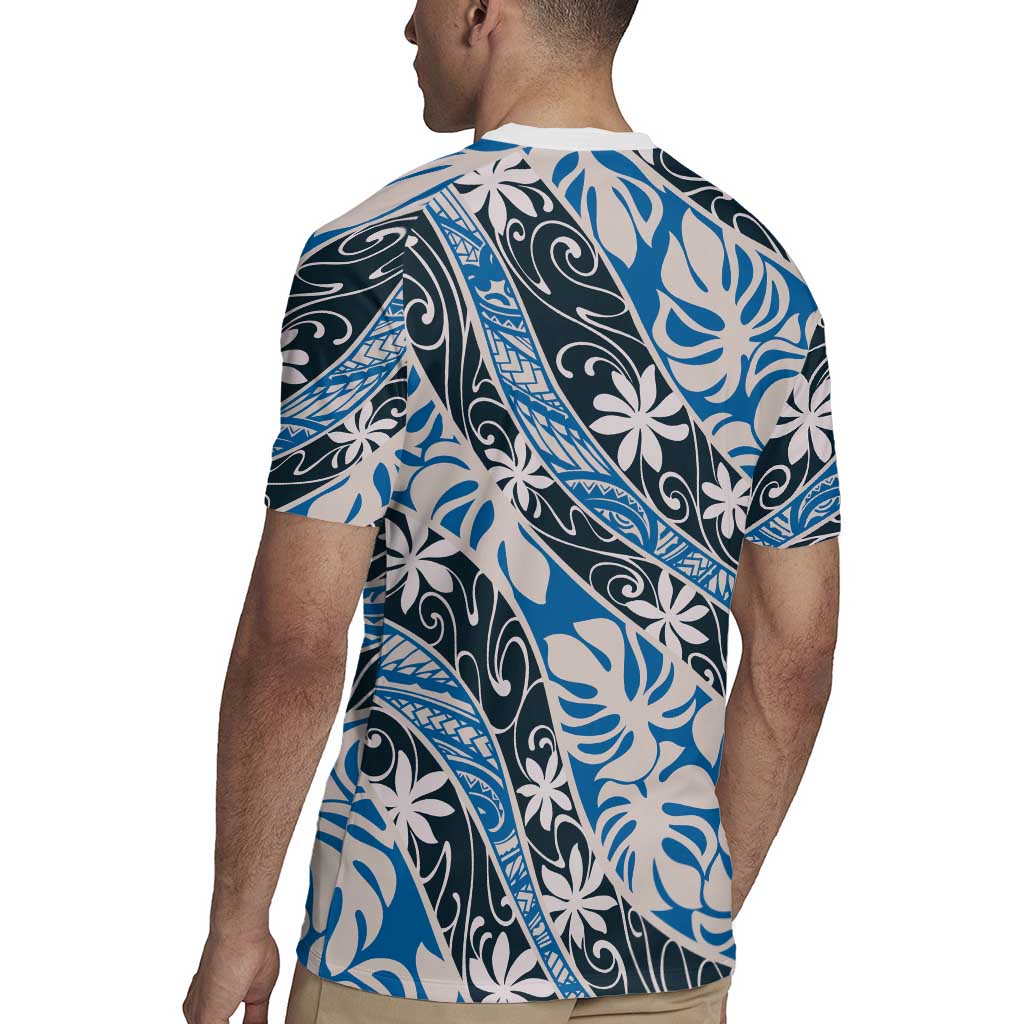 Ninamu Tahiti Tiare Monstera Rugby Jersey Polynesian Pattern Curve Style - Polynesian Pride