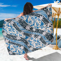 Ninamu Tahiti Tiare Monstera Sarong Polynesian Pattern Curve Style LT01 One Size 44 x 66 inches Blue - Polynesian Pride