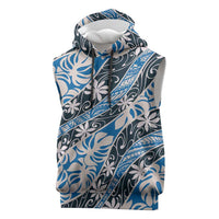 Ninamu Tahiti Tiare Monstera Sleeveless Hoodie Polynesian Pattern Curve Style LT01 Blue - Polynesian Pride