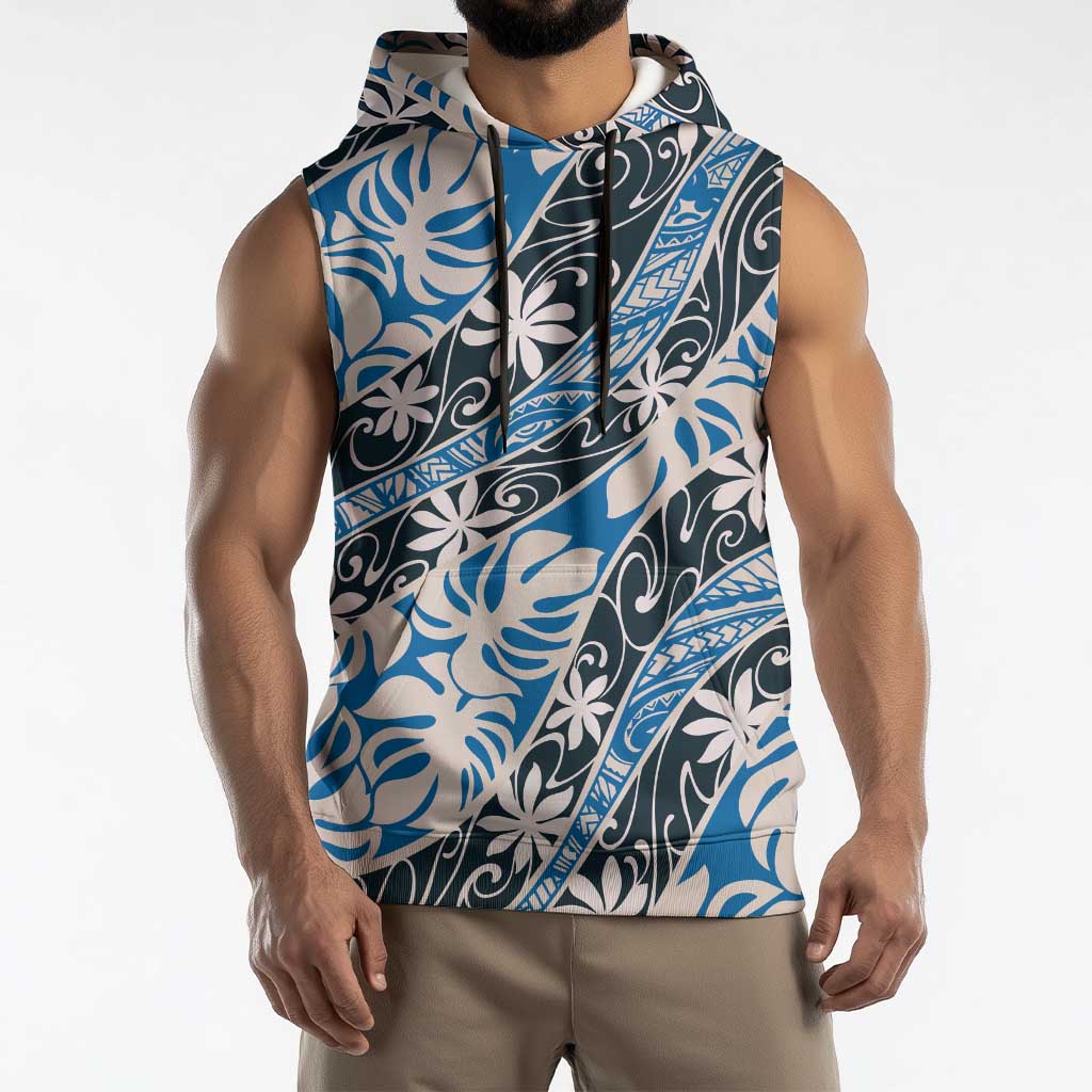 Ninamu Tahiti Tiare Monstera Sleeveless Hoodie Polynesian Pattern Curve Style LT01 - Polynesian Pride