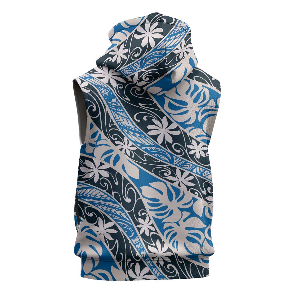 Ninamu Tahiti Tiare Monstera Sleeveless Zip Hoodie Polynesian Pattern Curve Style - Polynesian Pride