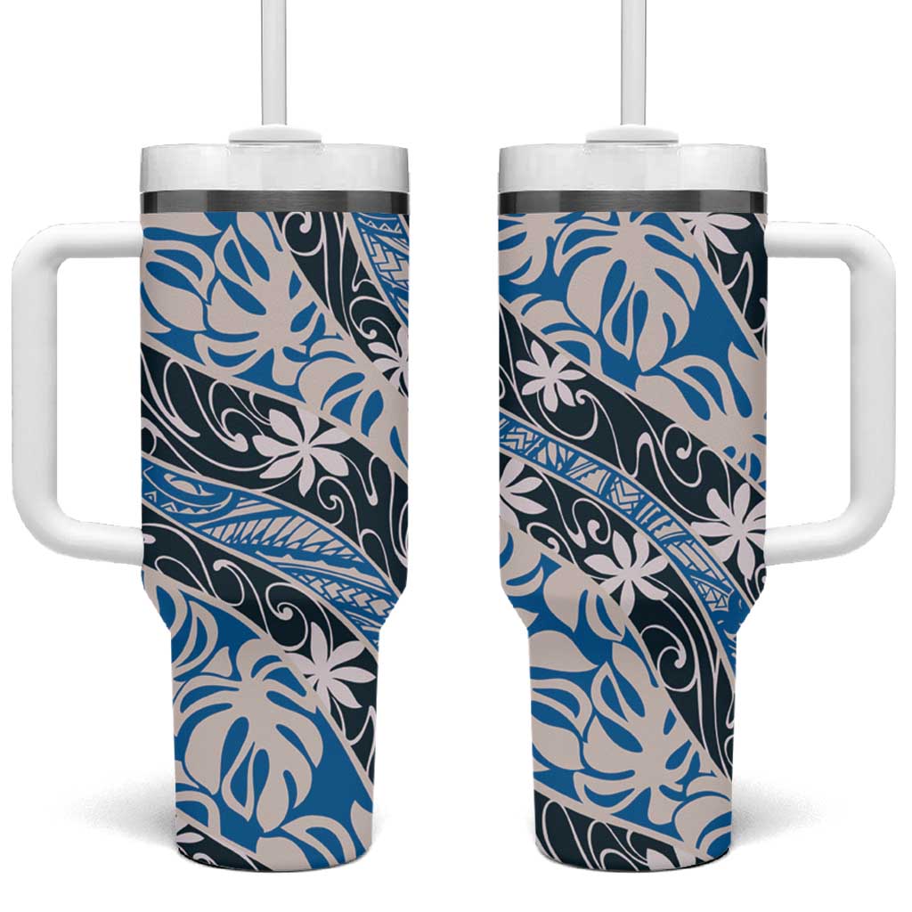 Ninamu Tahiti Tiare Monstera Tumbler With Handle Polynesian Pattern Curve Style - Polynesian Pride