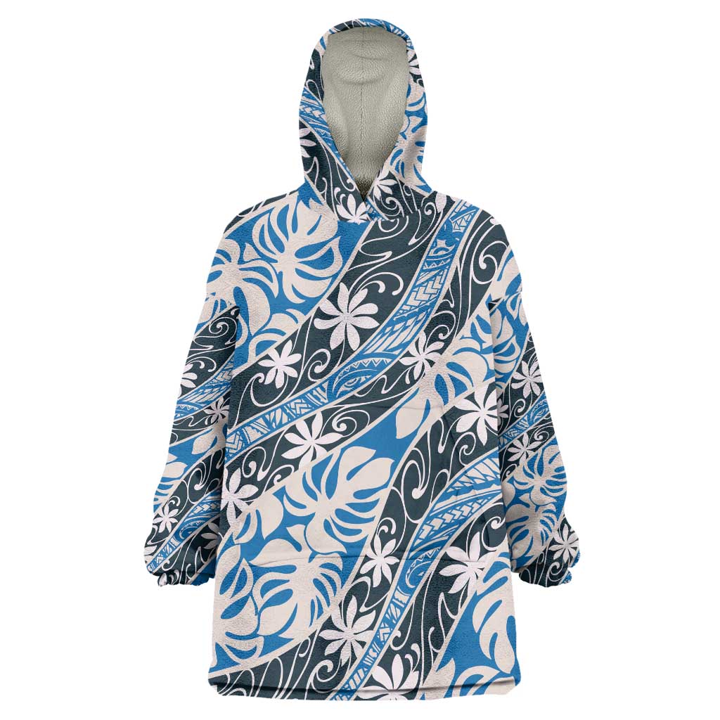 Ninamu Tahiti Tiare Monstera Wearable Blanket Hoodie Polynesian Pattern Curve Style - Polynesian Pride